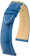 Blauw leren band Hirsch Massai Ostrich L 04262084-1 (Struisvogelleer) Hirsch Selection