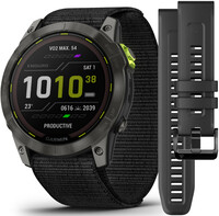 Garmin Enduro 2 Carbon Grijs DLC Titanium / Zwart UltraFit Nylon band (+ vervangend siliconen bandje)