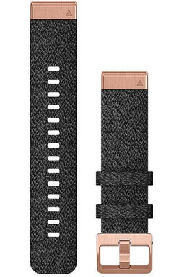 Garmin QuickFit band 20mm, nylon, zwart, roségouden gesp (Fenix 7S/6S/5S)