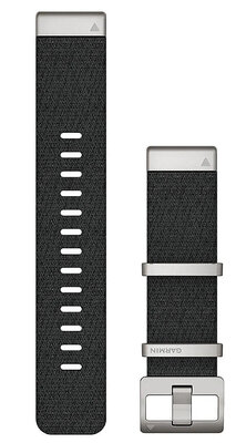 Garmin QuickFit band 22mm, nylon, zwart, zilveren gesp (Fenix 7/6/5, Epix 2, etc.)