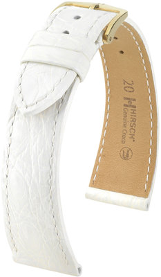 Witte leren band Hirsch Genuine Croco M 18900800-1 (Krokodillenleer) Hirsch selectie