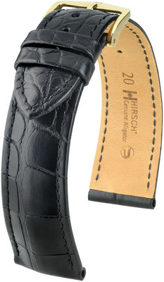 Zwart lederen band Hirsch Genuine Alligator M10200759-1 (Alligator leder)