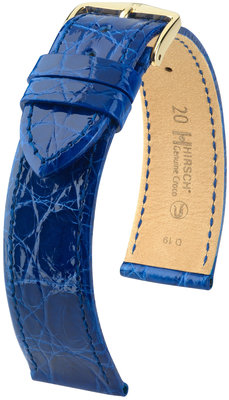 Blauwe leren band Hirsch Genuine Croco L 18920885-1 (Krokodillenleer) Hirsch selectie