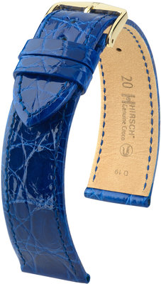 Blauwe leren band Hirsch Genuine Croco M 18900885-1 (Krokodillenleer)