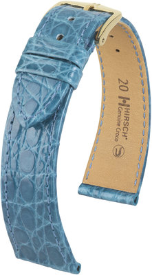 Lichtblauwe leren band Hirsch Genuine Croco L 18920883-1 (Krokodillenleer) Hirsch selectie