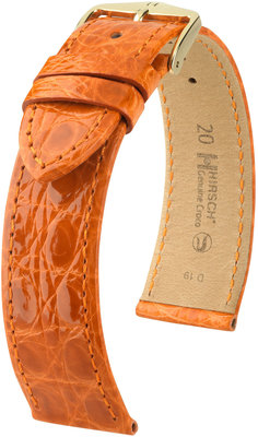 Donker oranje leren band Hirsch Genuine Croco M 18900876-1 (Krokodillenleer) Hirsch selectie