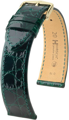 Groen leren band Hirsch Genuine Croco M 18900840-1 (Krokodillenleer) Hirsch selectie