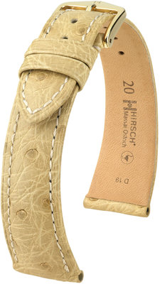 Beige lederen band Hirsch Massai Ostrich L 04362090-1 (Struisvogelleer) Hirsch selectie