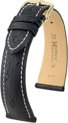 Zwart leren band Hirsch Massai Ostrich L 04362051-1 (Struisvogelleer) Hirsch selectie