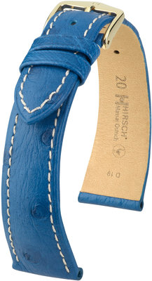 Blauw leren band Hirsch Massai Ostrich L 04362084-1 (Struisvogelleer) Hirsch selectie