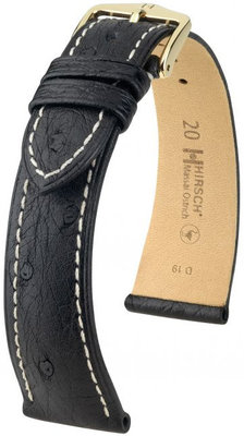 Zwart lederen band Hirsch Massai Ostrich M 04262151-1 (Struisvogelleer) Hirsch Selection