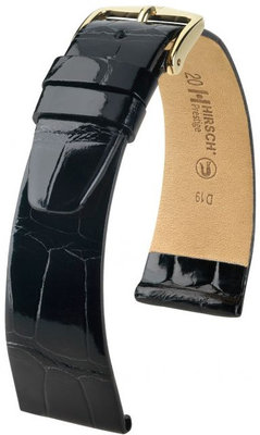 Zwart lederen band Hirsch Prestige M 02207150-1 (Alligator leder) Hirsch Selection