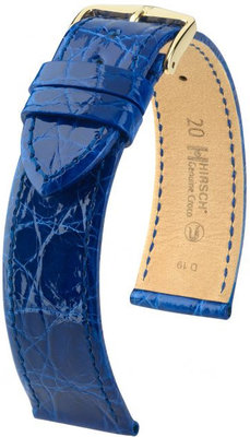 Blauwe leren band Hirsch Genuine Croco L 01808085-1 (Krokodillenleer) Hirsch Selection