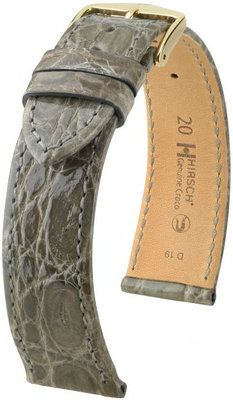 Grijze Leren Band Hirsch Echt Croco M 01808130-1 (Krokodillenleer) Hirsch Selection