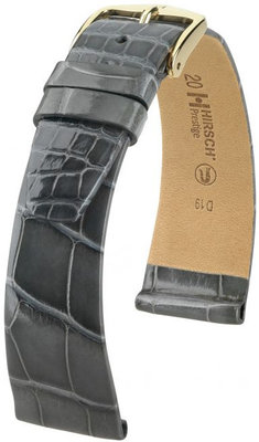 Grijze leren band Hirsch Prestige L 02207030-1 (Alligatorleer) Hirsch Selection