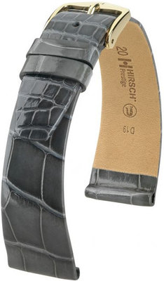 Grijze leren band Hirsch Prestige M 02207130-1 (Alligatorleer) Hirsch Selection