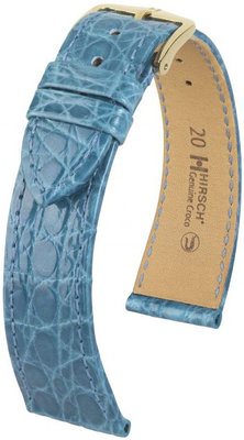 Lichtblauwe leren band Hirsch Genuine Croco L 01808083-1 (Krokodillenleer) Hirsch Selection