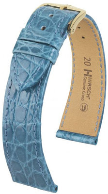 Lichtblauwe leren band Hirsch Genuine Croco M 01808183-1 (Krokodillenleer) Hirsch Selection