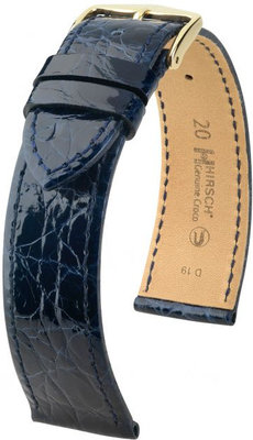 Donkerblauwe leren band Hirsch Genuine Croco L 01808080-1 (Krokodillenleer) Hirsch Selection