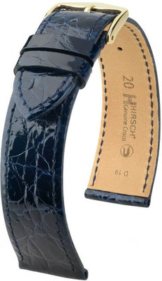 Donkerblauwe leren band Hirsch Genuine Croco M 01808180-1 (Krokodillenleer) Hirsch Selection