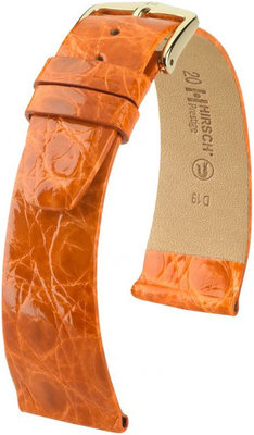 Donker oranje leren band Hirsch Prestige L 02208076-1 (Krokodillenleer) Hirsch Selection