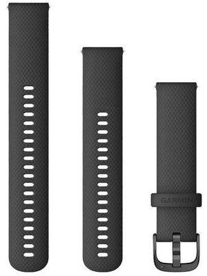 Garmin Quick Release band 20mm, silicone, zwart, donkere gesp (Venu, Venu Sq, Venu 2 plus, etc.) + verlengd deel