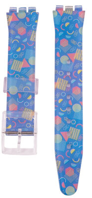 Damesband blauw kunststof met kleurmotief C11 voor Swatch 17mm