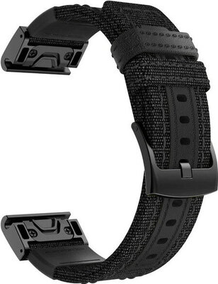 QuickFit band 22mm, nylon, zwart, zwarte gesp (Garmin Fenix 7/6/5, Epix 2, MARQ, etc.)