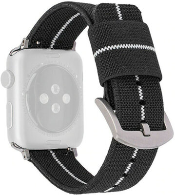 Bandje voor Apple Watch, nylon, zwart en wit, zilveren gesp (42/44/45 mm cases)