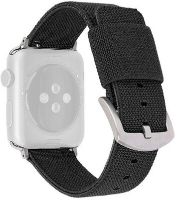 Bandje voor Apple Watch, nylon, zwart, zilveren gesp (42/44/45 mm cases)