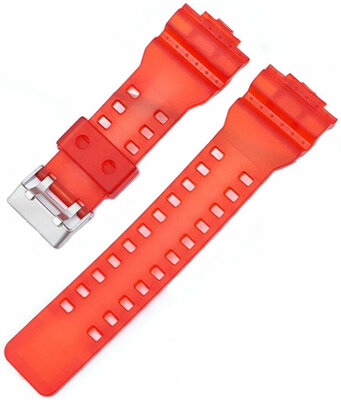 Bandje voor Casio G-Shock, kunststof, rood, zilveren gesp (voor modellen GA-100, GA-110, GD-120, GLS-100)