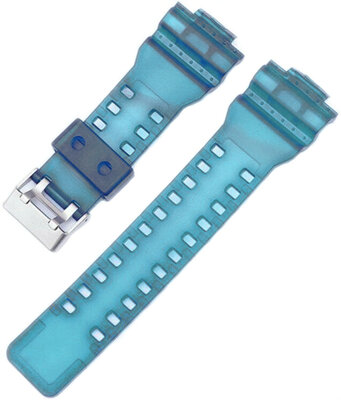 Polsbandje voor Casio G-Shock, kunststof, blauw, zilveren gesp (voor modellen GA-100, GA-110, GD-120, GLS-100)