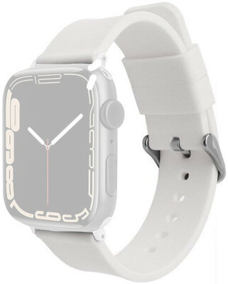 Bandje voor Apple Watch, siliconen, wit, zilveren gesp (hoes 42/44/45mm)