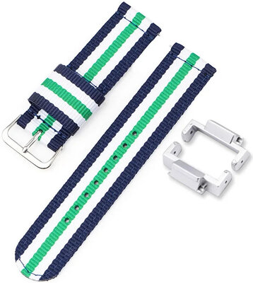 Riem voor Casio G-Shock, NATO, textiel, blauw-wit-groen, zilveren gesp (GA-2100/GA-2110, DW-5600, GW-6900) met adapter