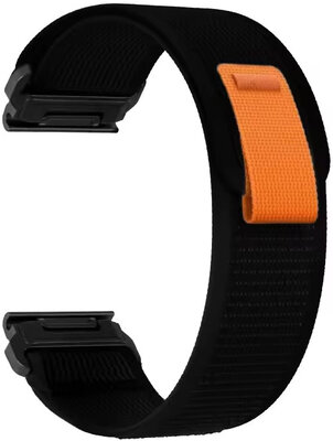 QuickFit band 22mm, nylon, zwart, klittenband (Garmin Fenix 7/6/5, Epix 2, MARQ 2, etc.)