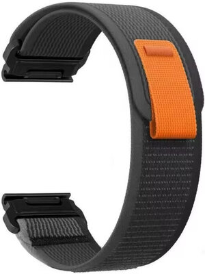 QuickFit band 26mm, nylon, zwart-grijs, klittenband (Garmin Fenix 7X/6X/5X, Tactix, etc.)