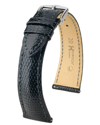 Lederen riem Hirsch London L 04366050-2, zwart, hagedissenleer, verlengde lengte